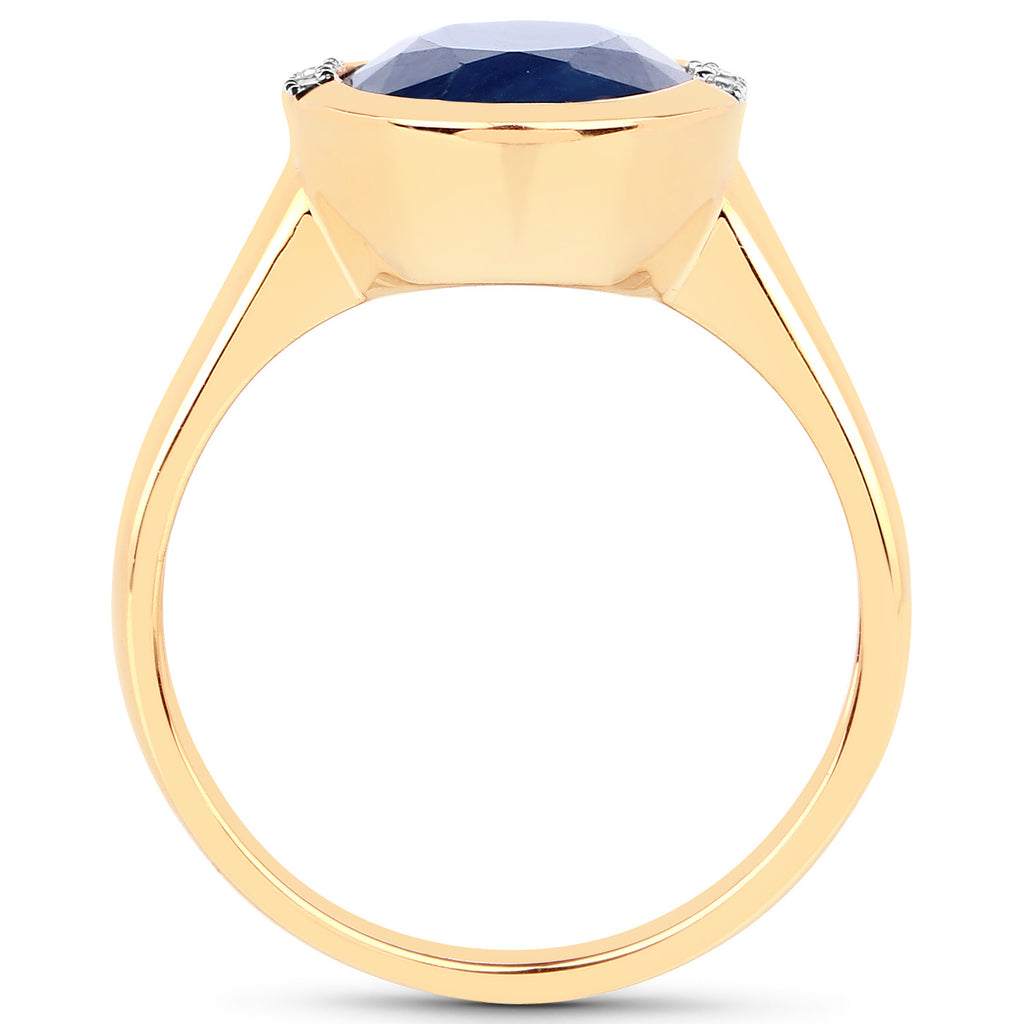 Blue Sapphire Ring With Diamonds 4.84 Carats 14K Yellow Gold