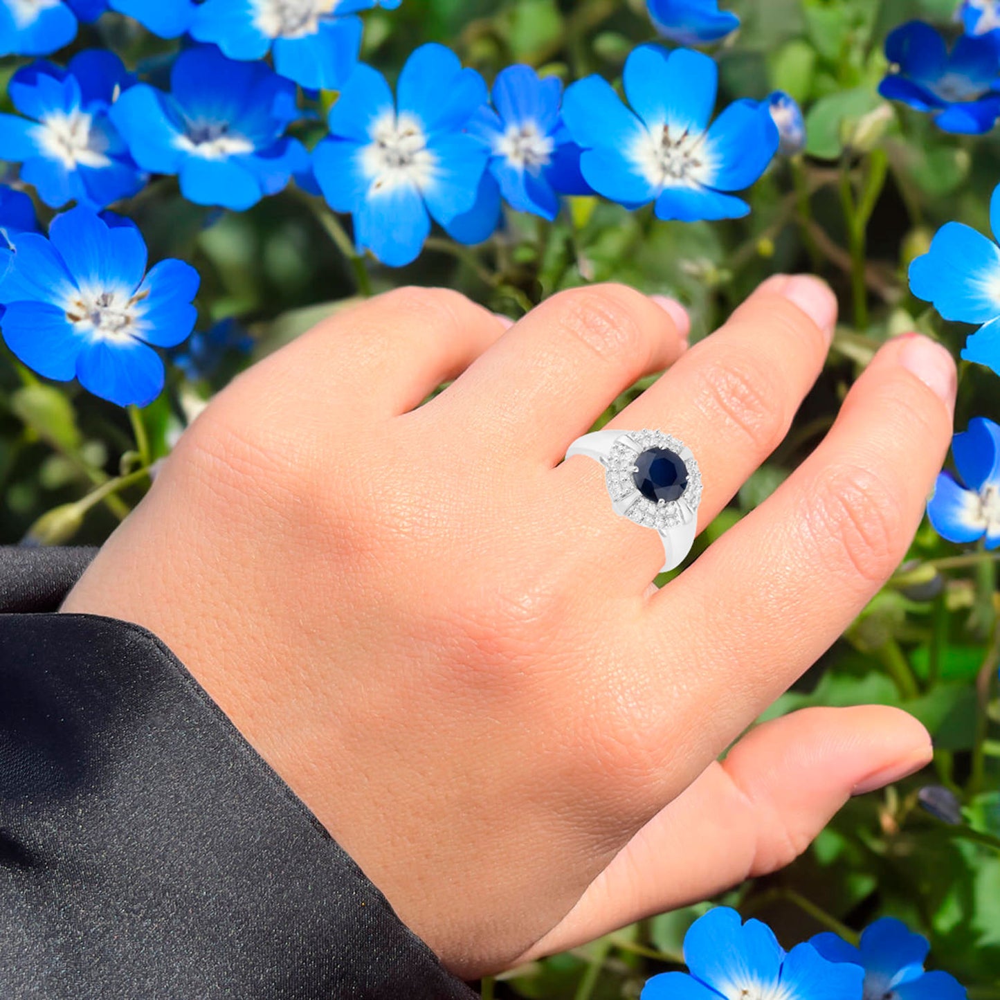 Blue Sapphire Ring Diamonds 1.7 Carats 10K White Gold