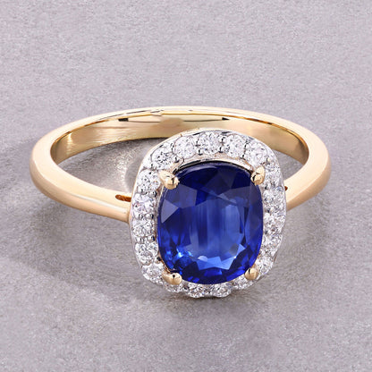 Blue Sapphire Ring With Diamonds 2.48 Carats 18K Yellow Gold