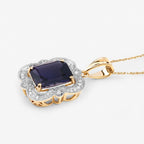 Iolite Pendant With Diamonds 3.98 Carats 14K Yellow Gold