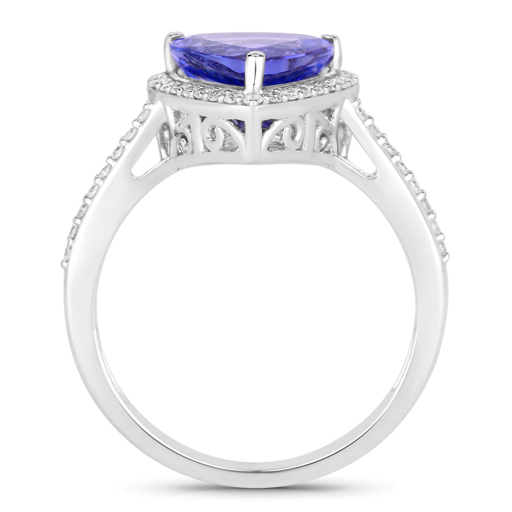 Tanzanite Heart Ring With Diamonds 2.52 Carats 14K White Gold