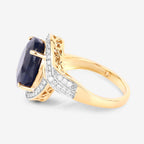 Blue Sapphire Ring With Diamonds 6.5 Carats 14K Yellow Gold