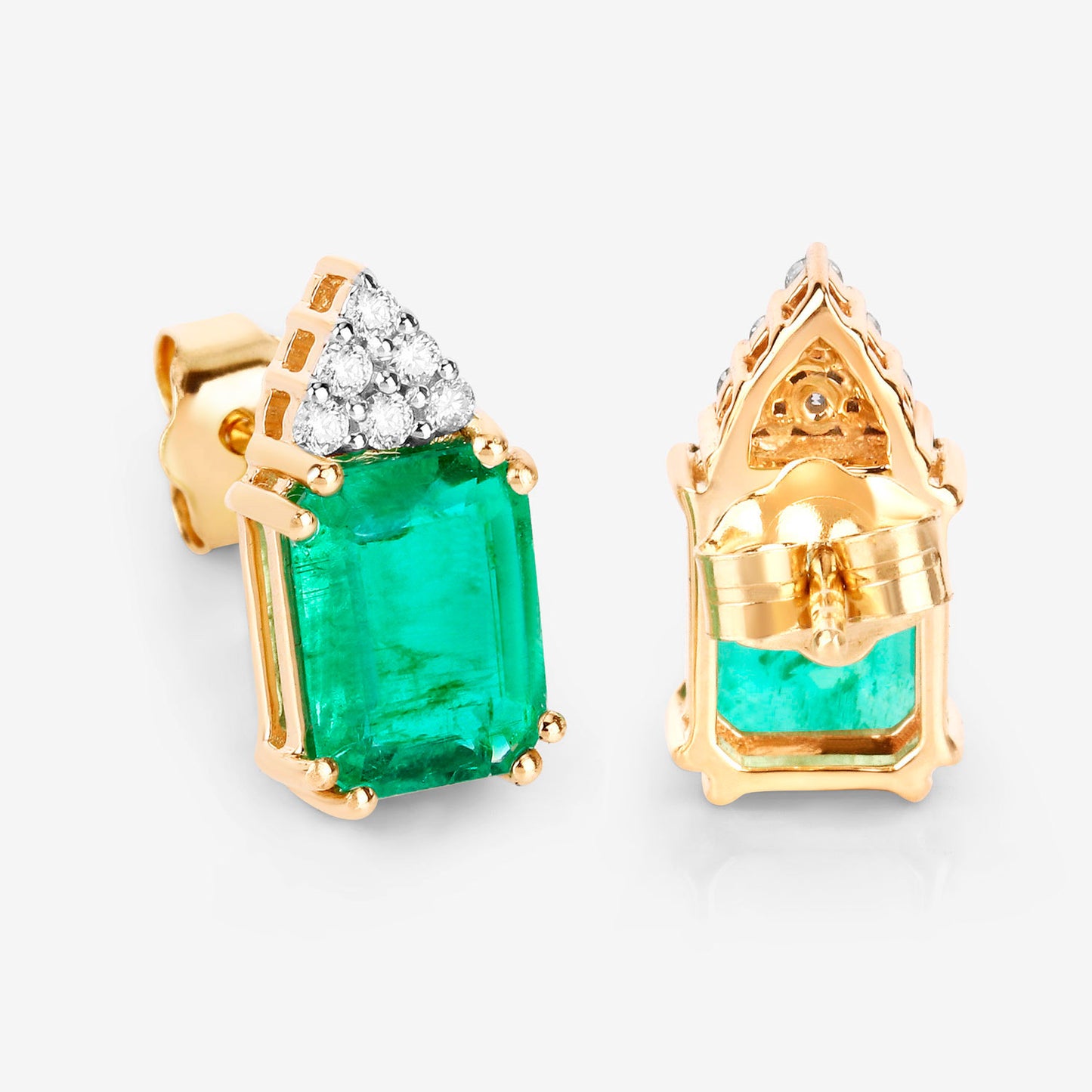 Natural Emerald Earrings With Diamonds 2.84 Carats 14K Yellow Gold