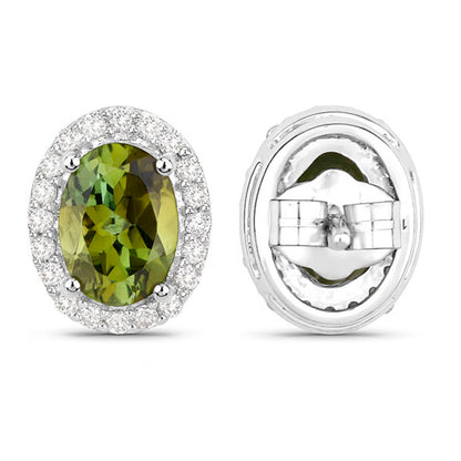 Green Tourmaline Earrings With Diamonds 1.88 Carats 14K White Gold