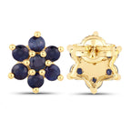 Blue Sapphire Stud Earrings 0.82 Carats 10K Yellow Gold