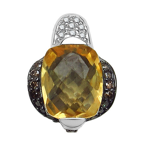 Citrine Pendant With Multicolor Diamonds 2.84 Carats Sterling Silver