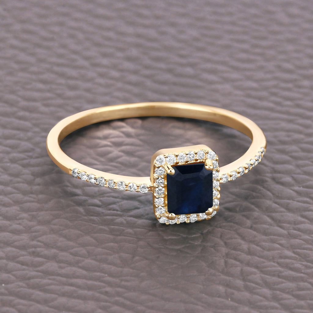 Blue Sapphire Ring With Diamonds 0.56 Carats 14K Yellow Gold