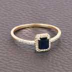 Blue Sapphire Ring With Diamonds 0.56 Carats 14K Yellow Gold