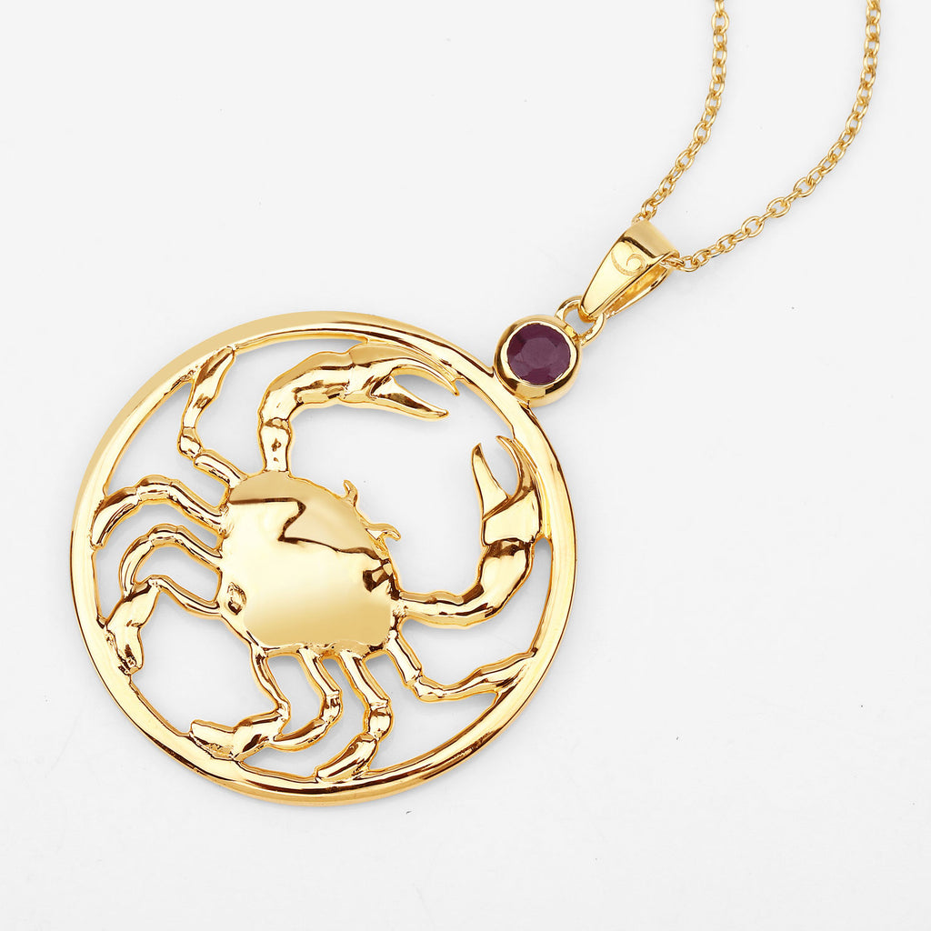 Ruby Cancer Pendant 0.32 Carats Gold Plated Silver