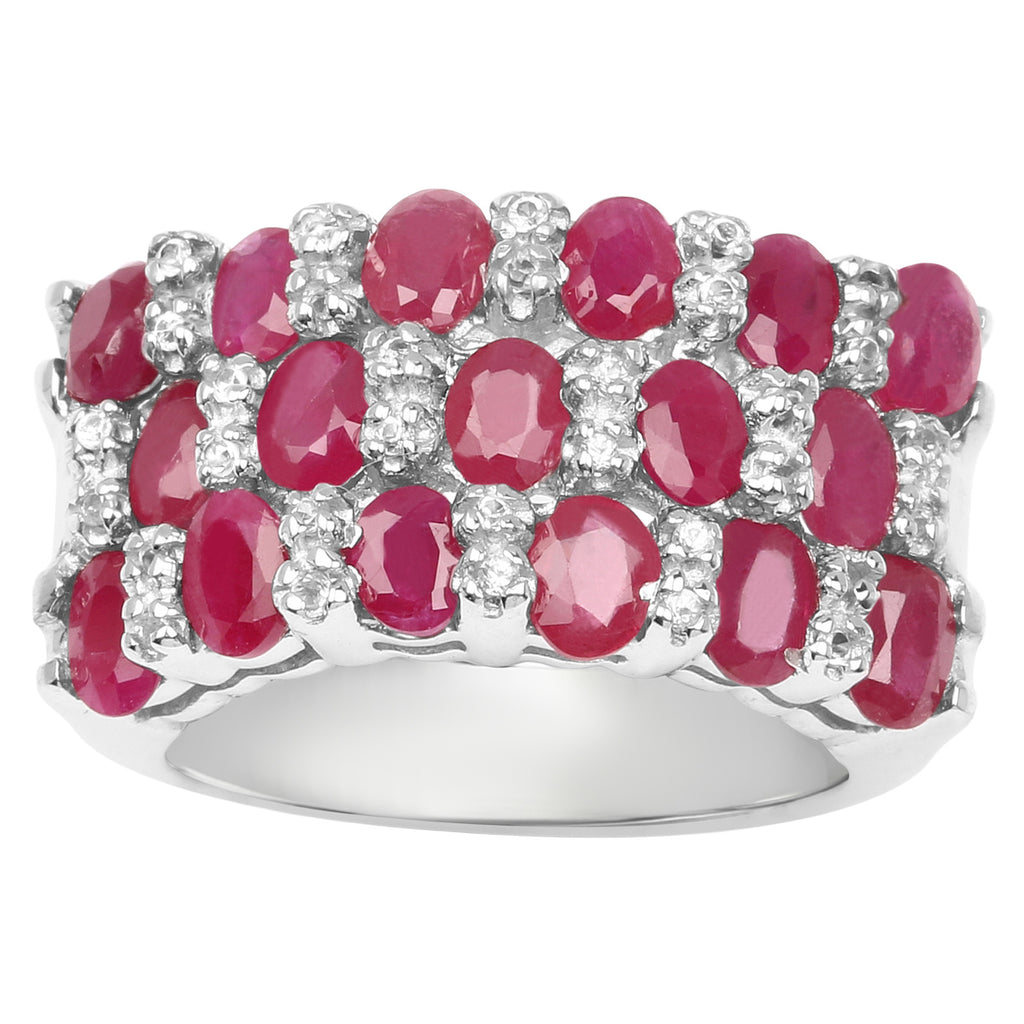 Ruby Ring With White Topaz 3.66 Carats Sterling Silver
