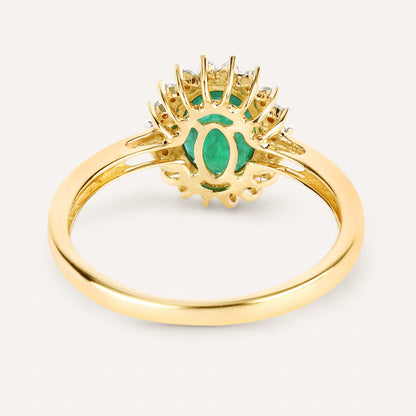 Natural Zambian Emerald Ring With Diamonds 1.30 Carats 14K Yellow Gold