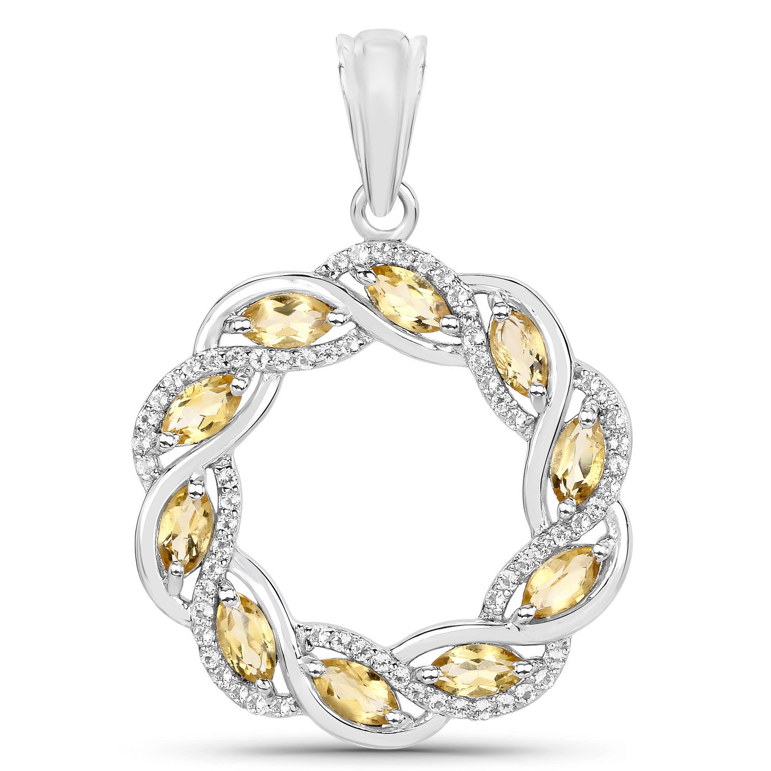 Citrine Pendant With White Topaz 1.7 Carats Sterling Silver