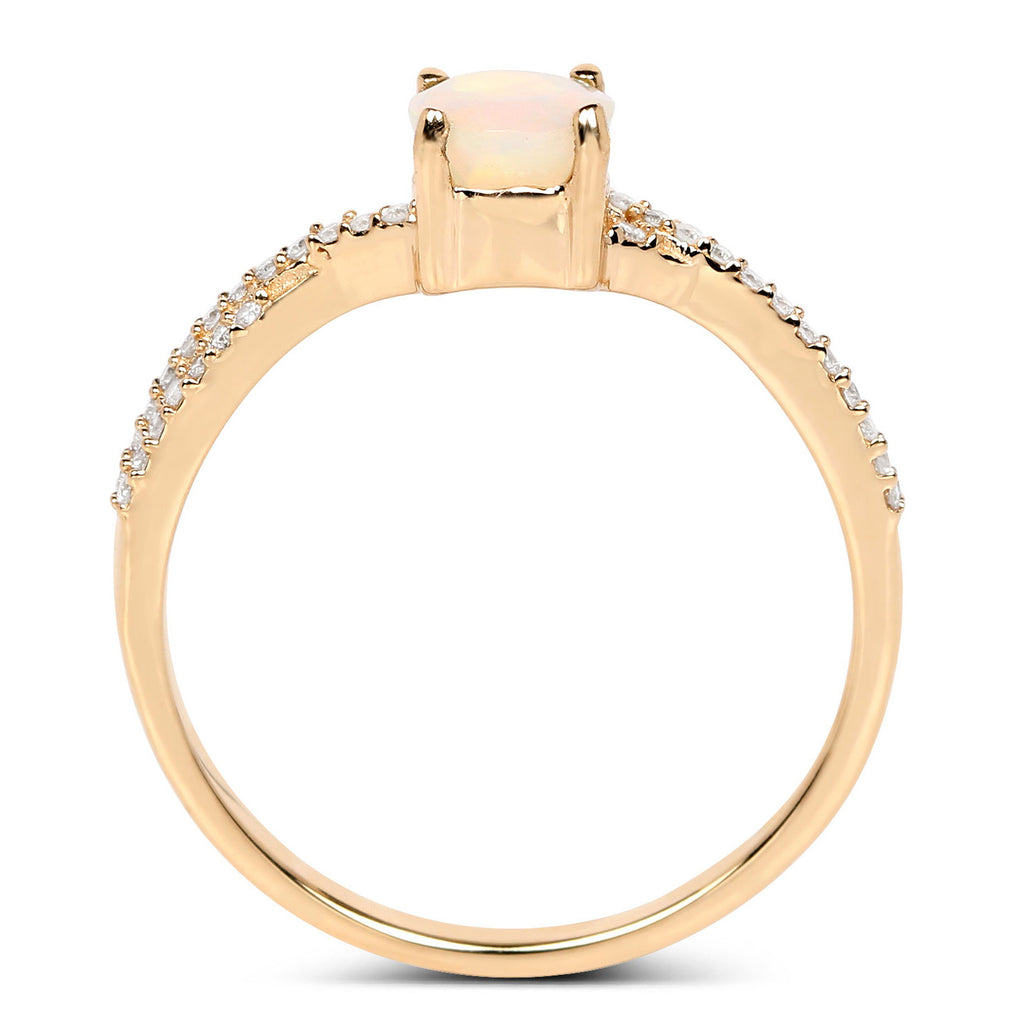 Ethiopian Opal Ring With Diamonds 0.34 Carats 10K Yellow Gold