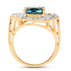 London Blue Topaz Ring With White Topaz 5.1 Carats Gold Plated Silver