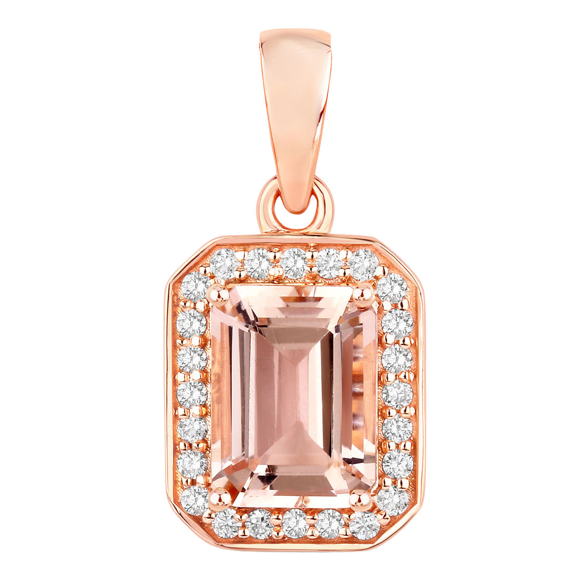 Morganite Pendant With Diamonds 1.48 Carats 14K Rose Gold
