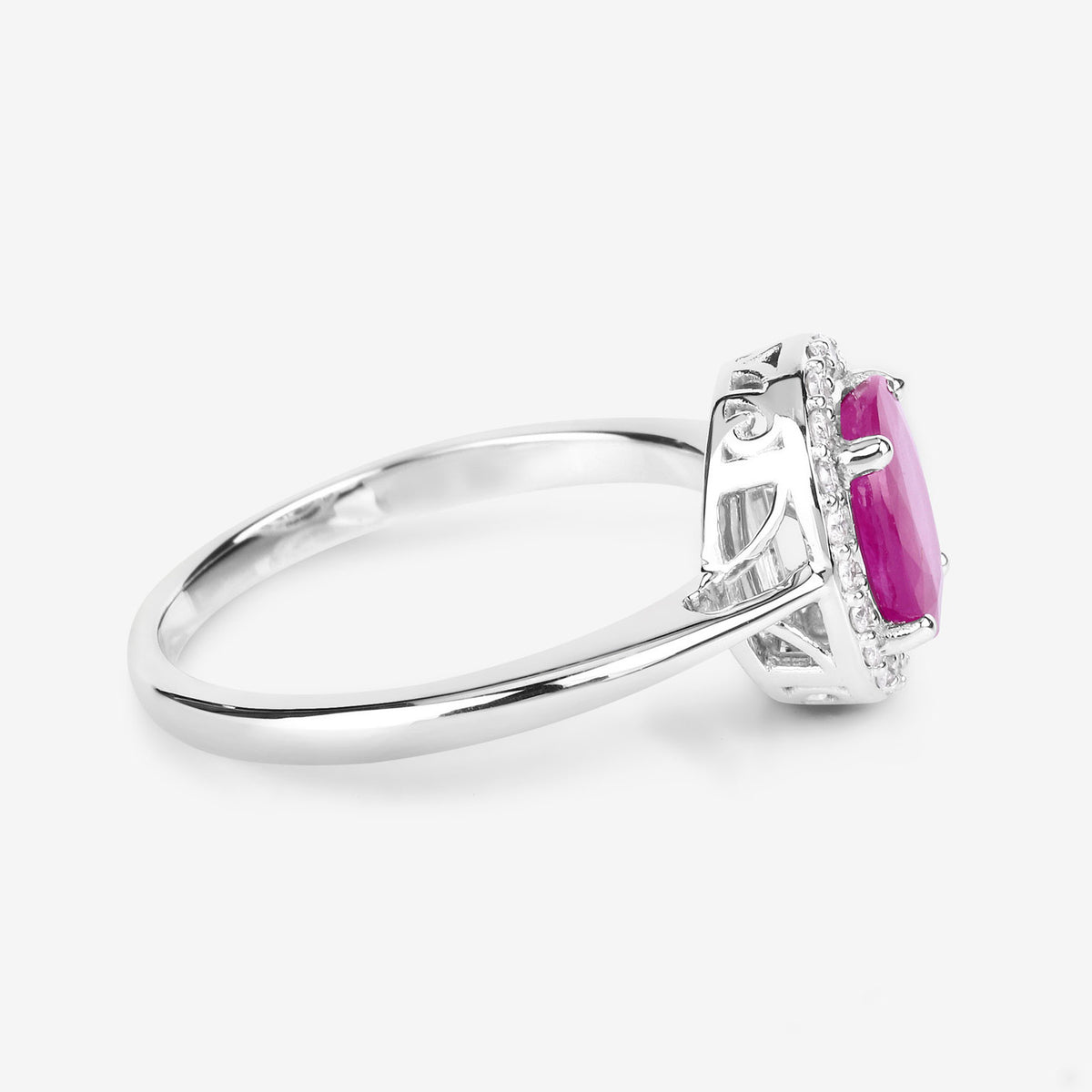 Ruby Ring With Diamonds 1.8 Carats 14K White Gold