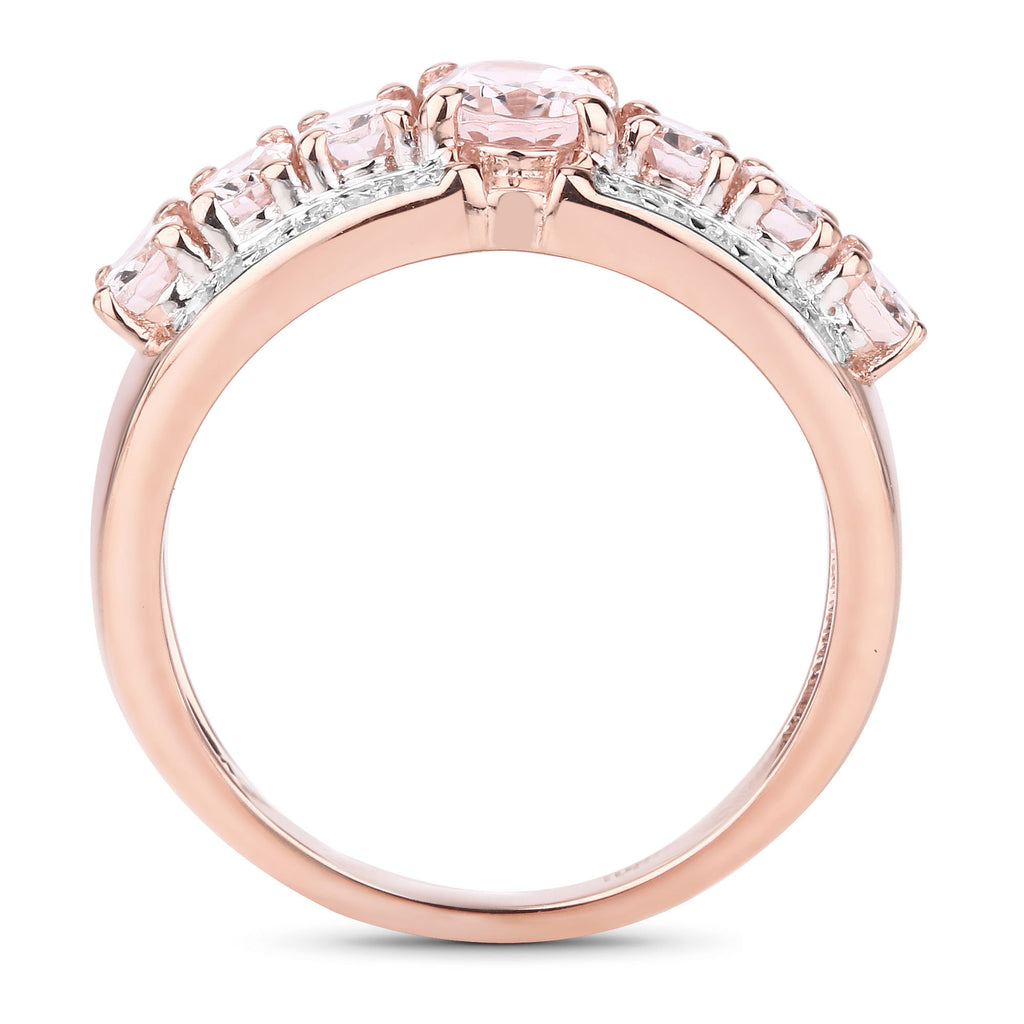 Morganite Ring With Diamonds 2.1 Carats Gold Plated Silver