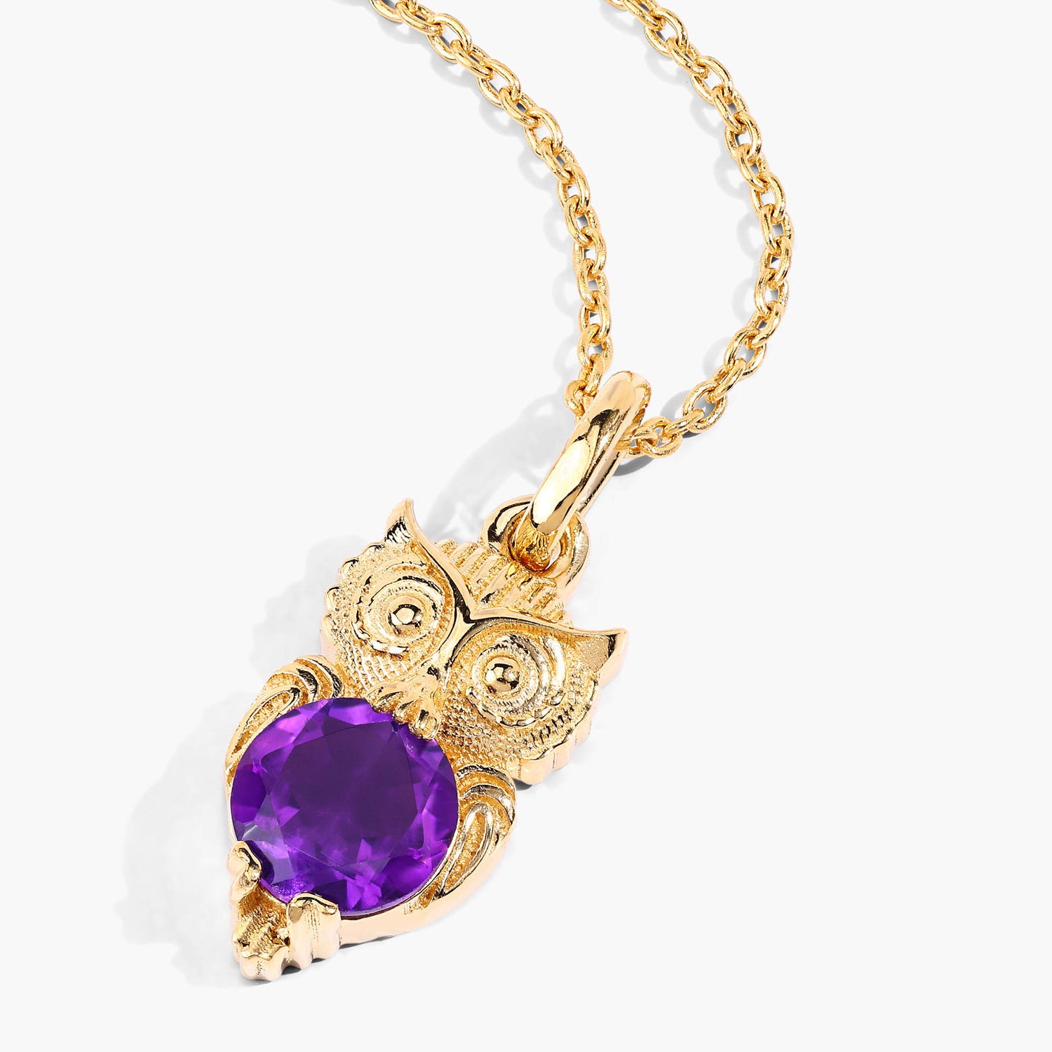 Amethyst Owl Pendant 0.72 Carats Gold Plated Silver