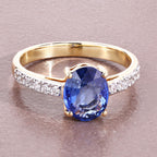 Blue Sapphire Ring With Diamonds 2 Carats 18K Yellow Gold