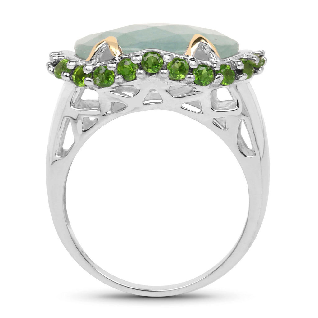 Aquamarine Ring With Chrome Diopside 9.08 Carats Sterling Silver