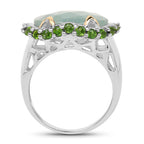 Aquamarine Ring With Chrome Diopside 9.08 Carats Sterling Silver