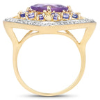 Amethyst Ring With Tanzanite 3.4 Carats Gold Plated Silver