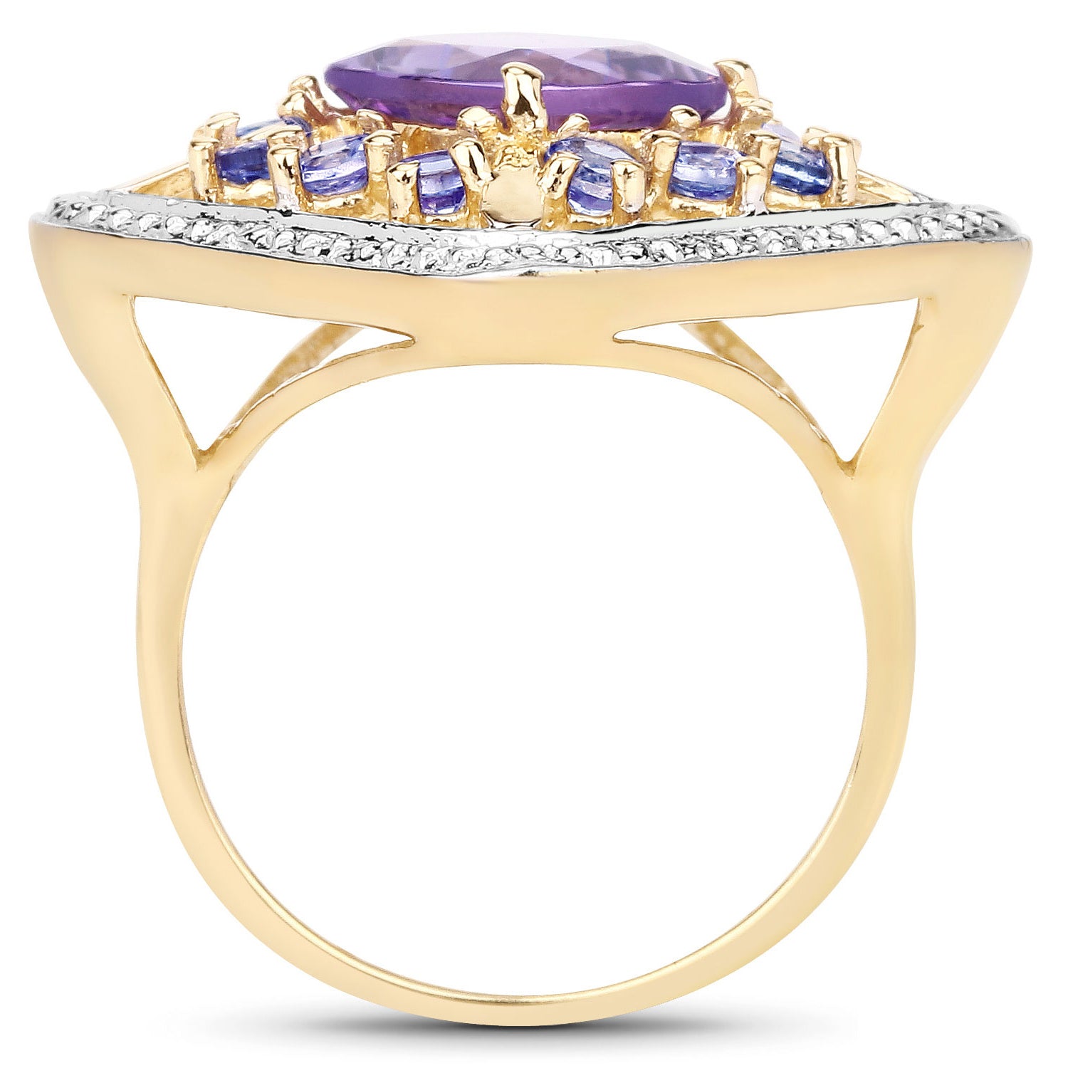 Amethyst Ring With Tanzanite 3.4 Carats Gold Plated Silver