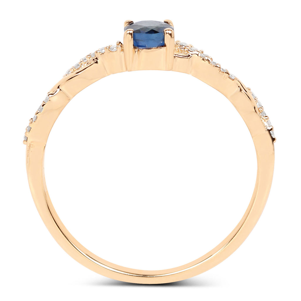 Blue Sapphire Ring With Diamonds 0.32 Carats 10K Yellow Gold
