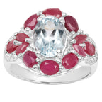 Aquamarine Ring With Ruby 3.48 Carats Sterling Silver