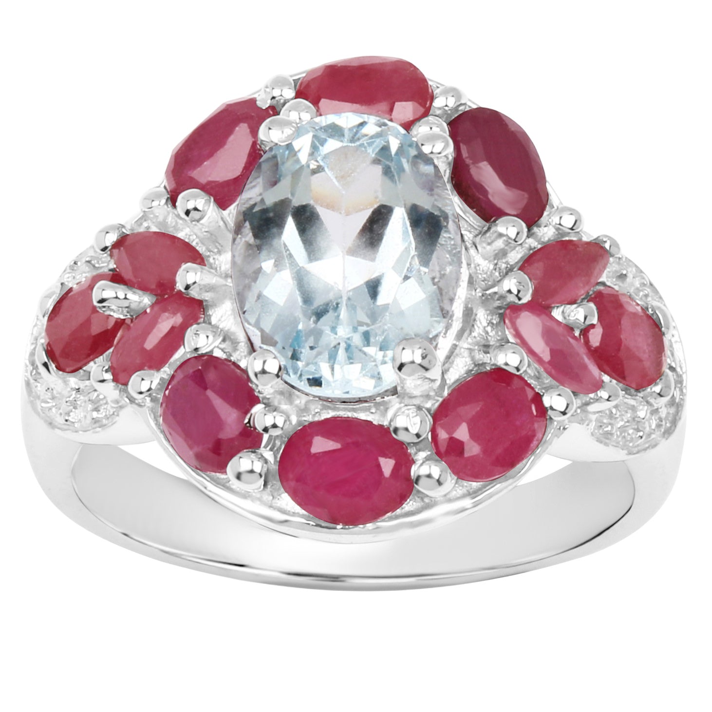 Aquamarine Ring With Ruby 3.48 Carats Sterling Silver