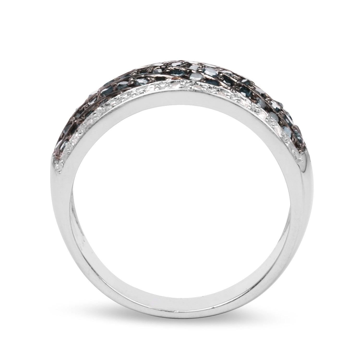 Blue Diamond Ring With White Diamonds 0.78 Carats Sterling Silver