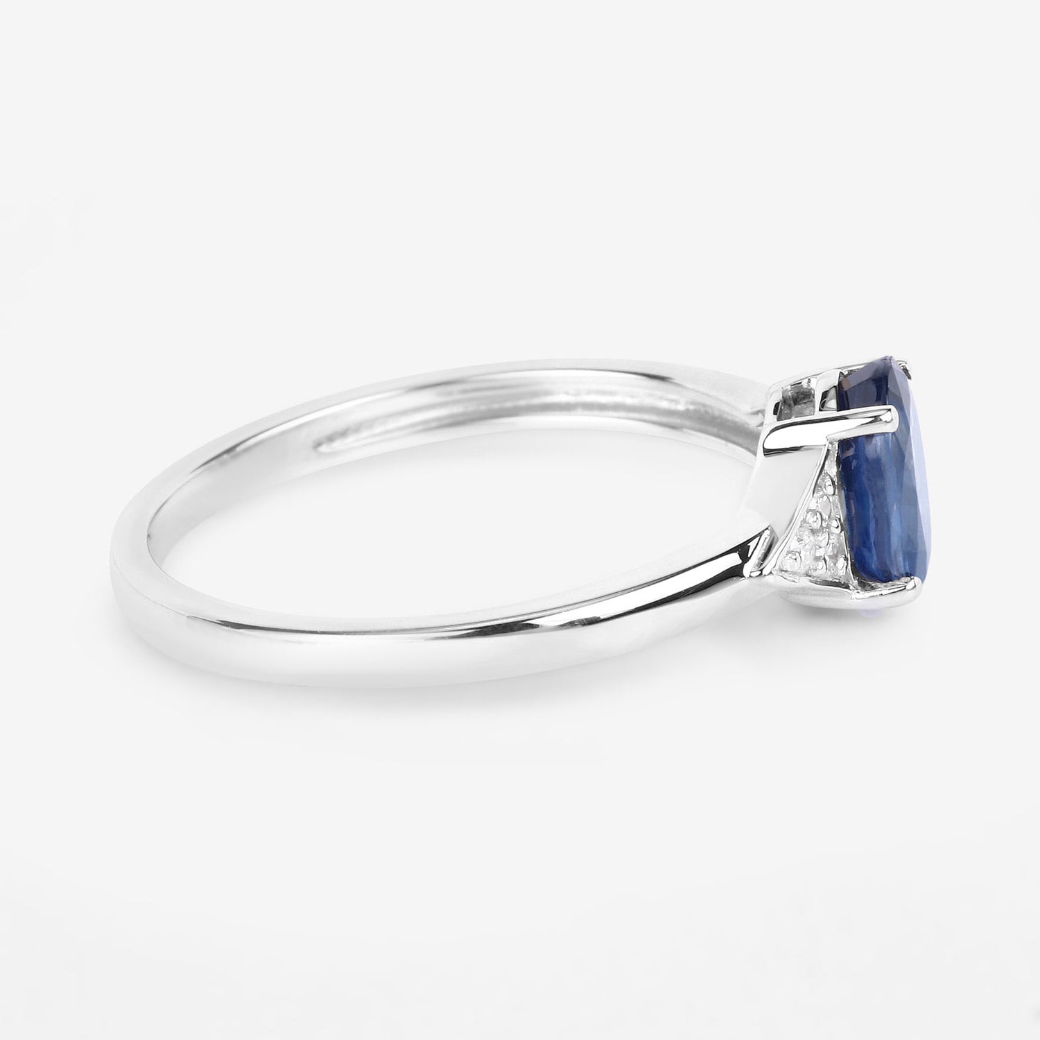 Blue Sapphire Ring With Diamonds 0.98 Carats 14K White Gold