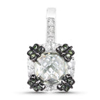 Green Amethyst Flower Pendant With White Sapphire 2.66 Carats Sterling Silver