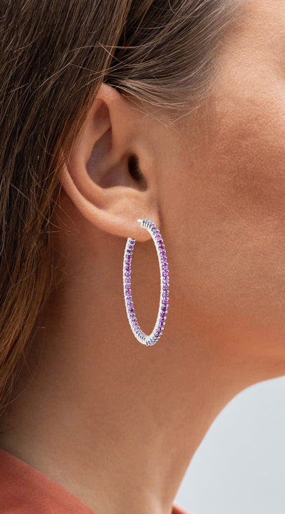 Amethyst Hoop Earrings 2.98 Carats Sterling Silver