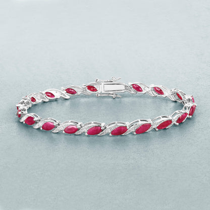 Ruby Bracelet With Diamonds 7.74 Carats 10K White Gold