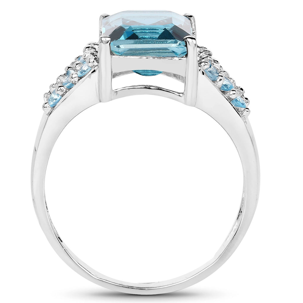 London Blue Topaz Ring With Swiss Blue Topaz 4.36 Carats Sterling Silver