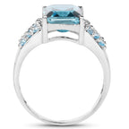 London Blue Topaz Ring With Swiss Blue Topaz 4.36 Carats Sterling Silver