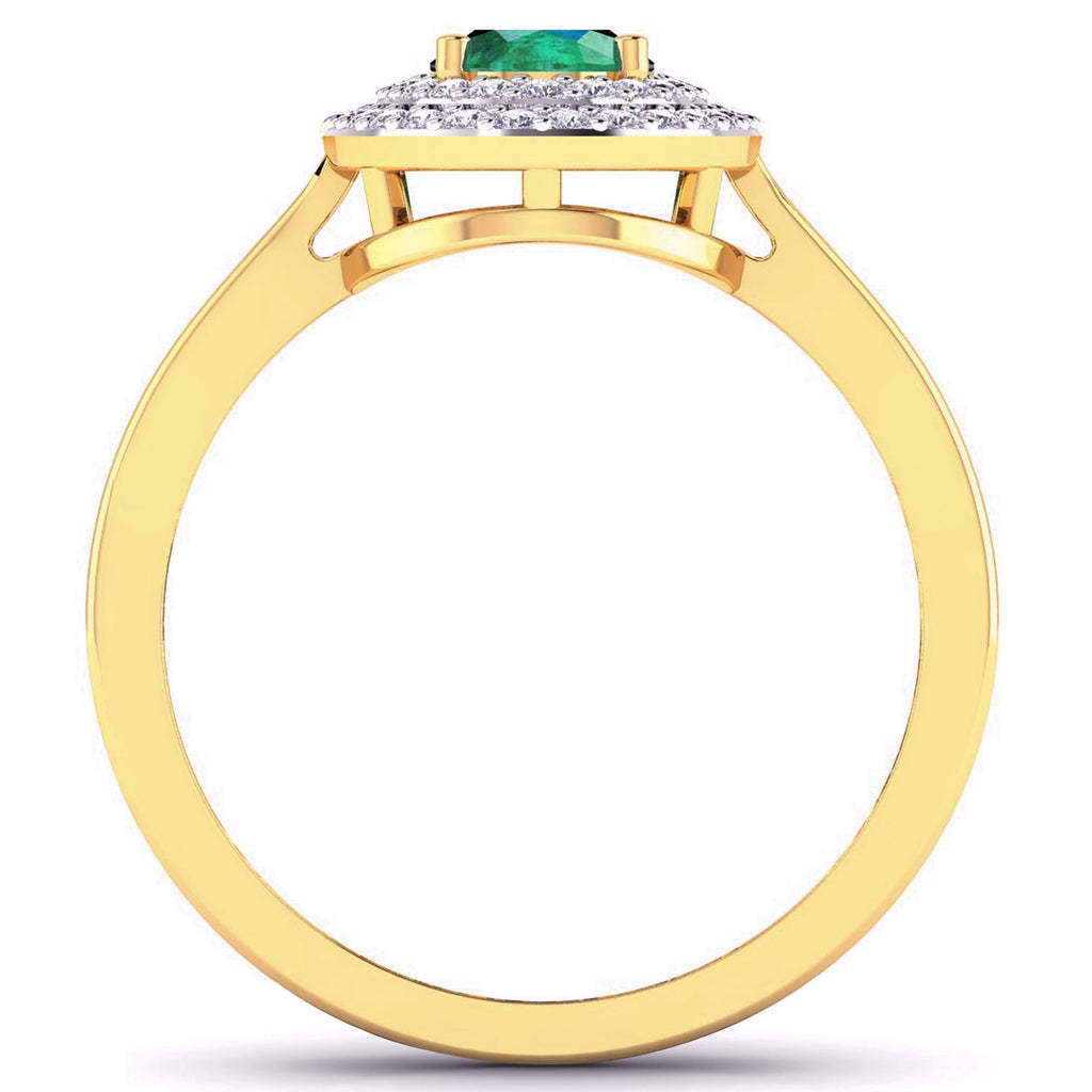 Zambian Emerald Ring With Diamonds 0.84 Carats 14K Yellow Gold