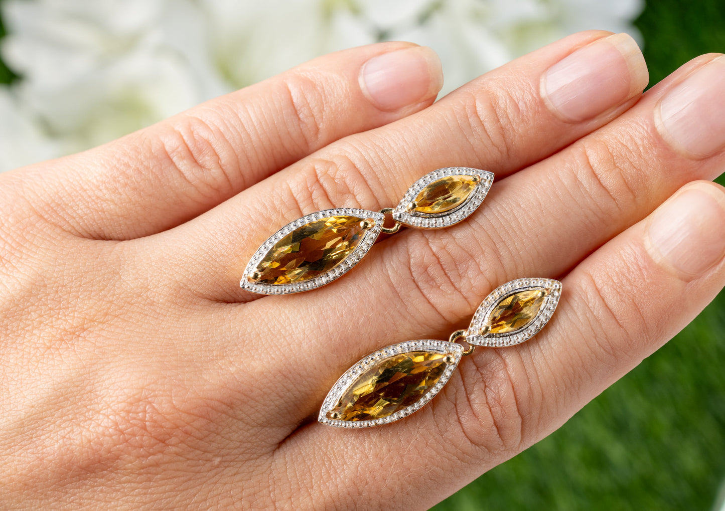 Champagne Quartz Dangle Earrings 8.48 Carats 14K Yellow Gold Plated Sterling Silver