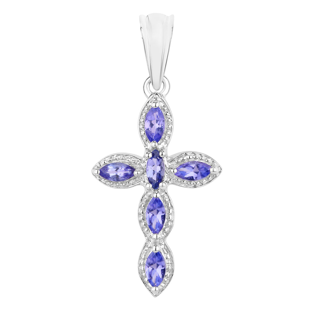 Tanzanite Cross Pendant 0.82 Carats Sterling Silver