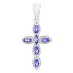 Tanzanite Cross Pendant 0.82 Carats Sterling Silver