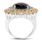 Smoky Quartz Ring With Citrine 8.5 Carats Sterling Silver