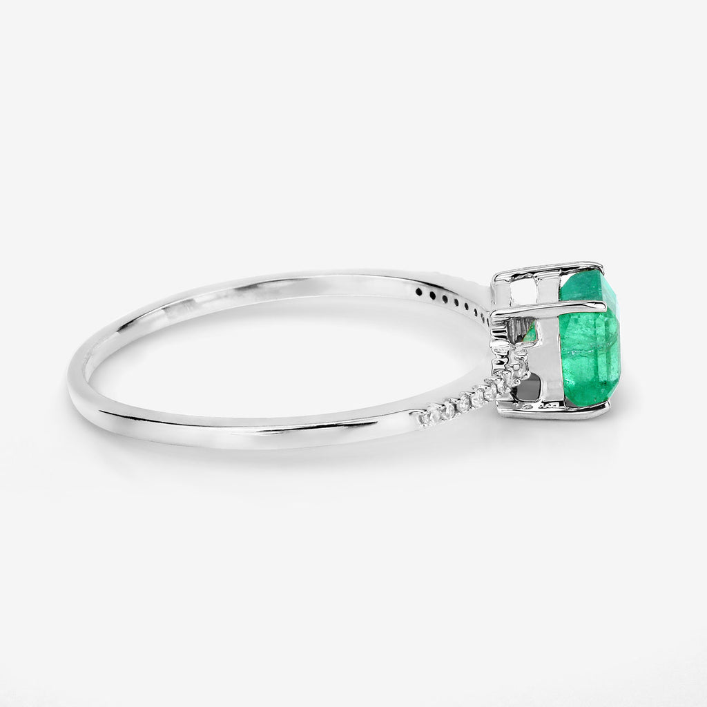 Zambian Emerald Ring With Diamonds 0.6 Carats 14K White Gold