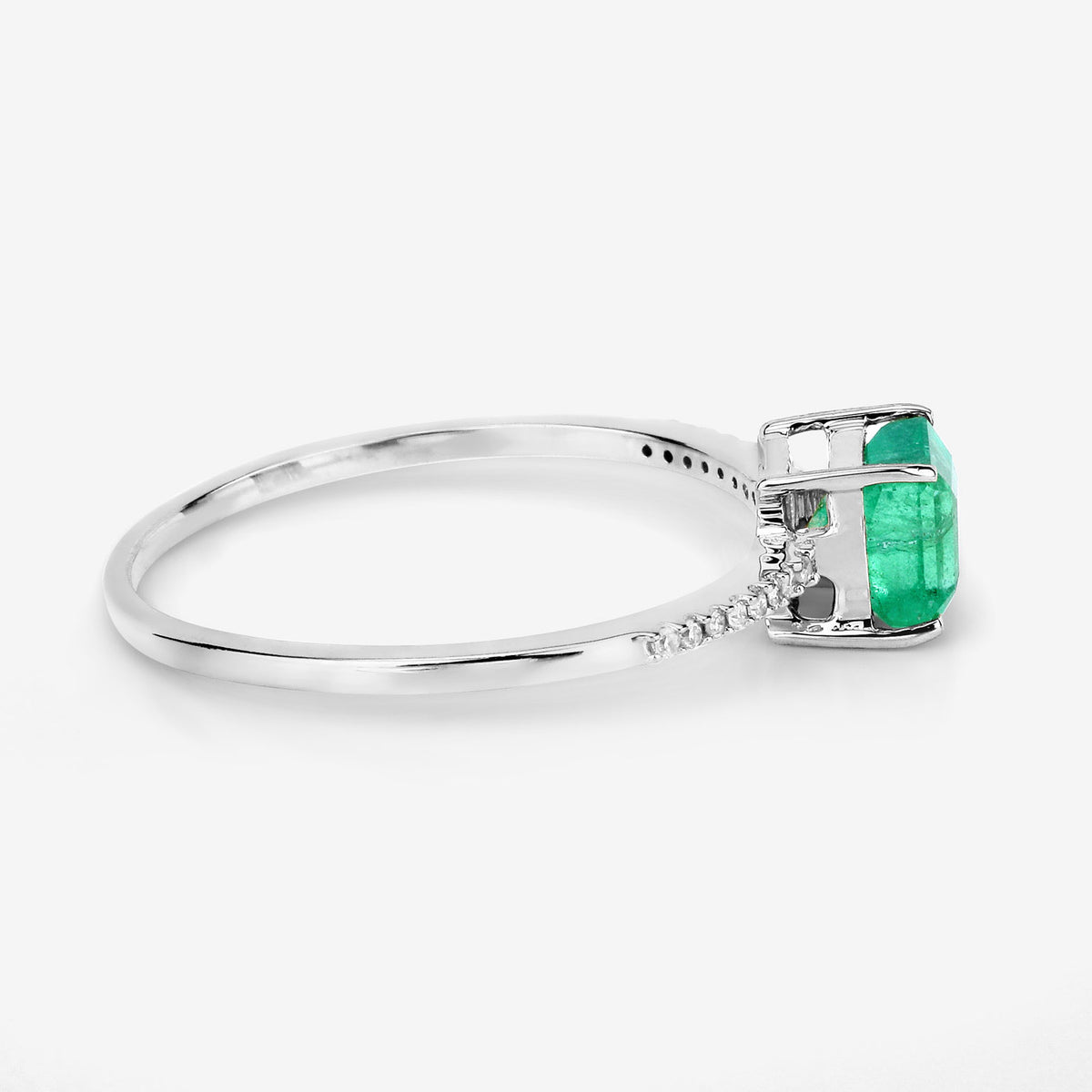 Zambian Emerald Ring With Diamonds 0.6 Carats 14K White Gold