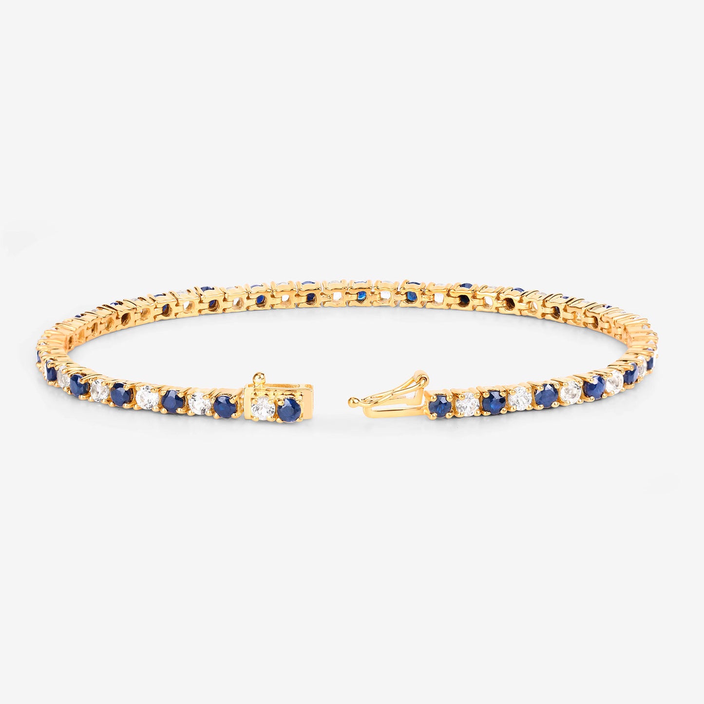 Blue Sapphire Bracelet White Topaz 6.6 Carats 18K Yellow Gold Plated Silver