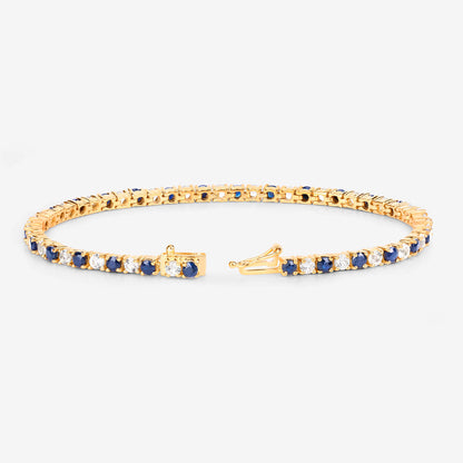 Blue Sapphire Bracelet White Topaz 6.6 Carats 18K Yellow Gold Plated Silver