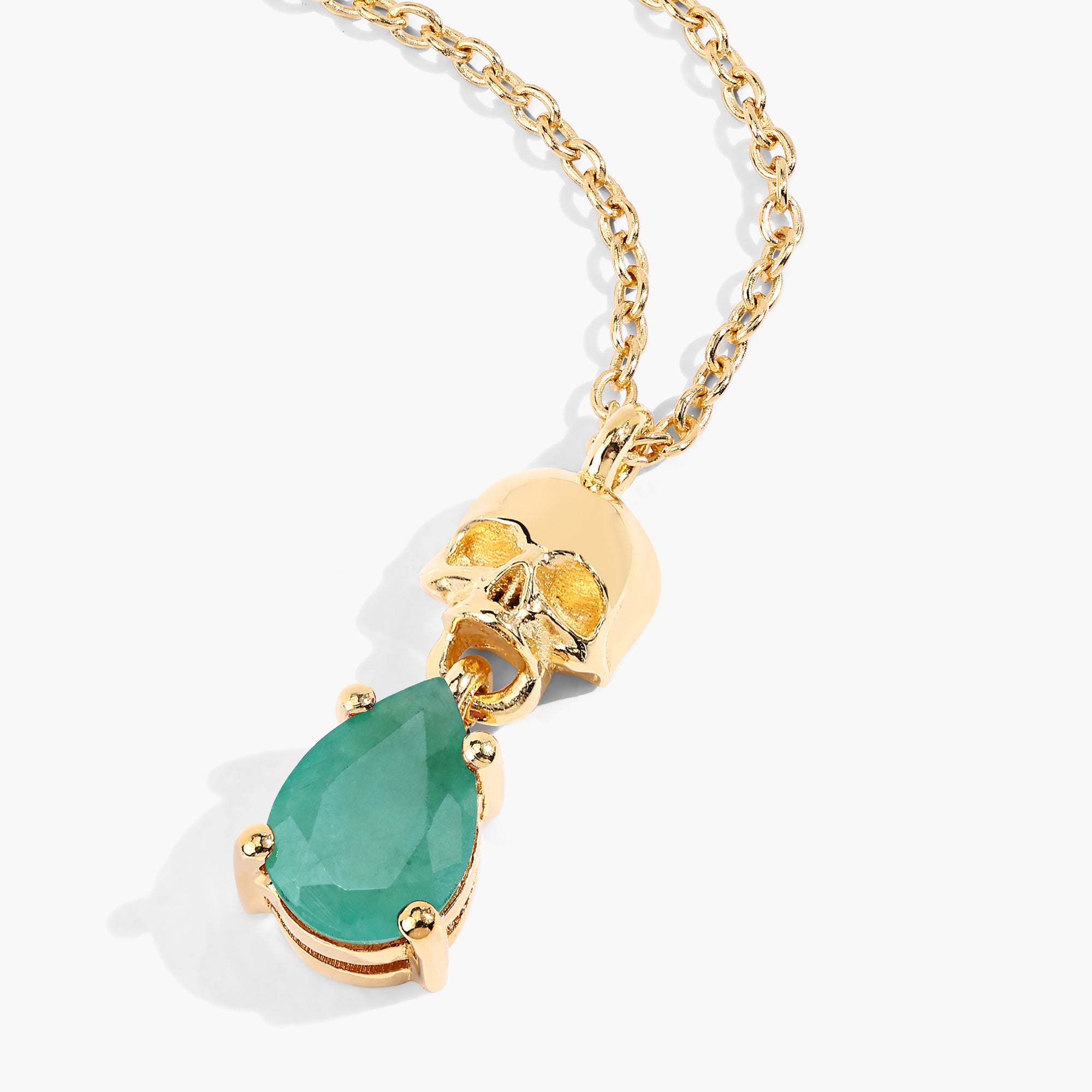 Emerald Skull Pendant 0.6 Carats Gold Plated Silver