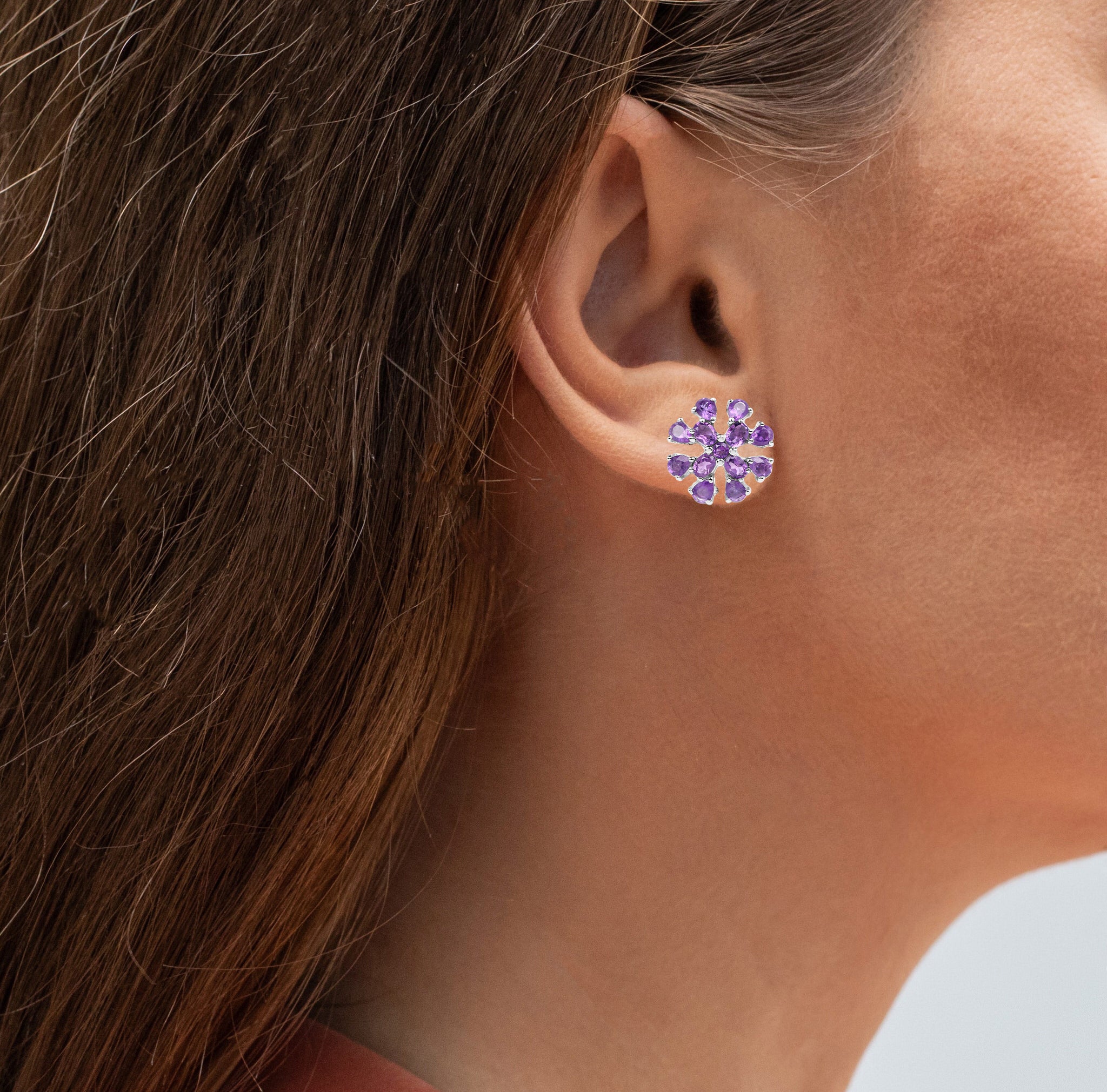 Amethyst Stud Earrings 3.74 Carats Sterling Silver
