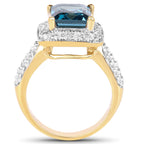 London Blue Topaz Ring With White Topaz 5.08 Carats Gold Plated Silver