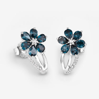 London Blue Topaz Floral Earrings 2.1 Carats Silver
